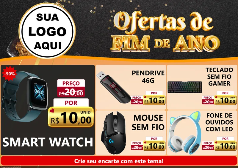 Modelo de Encarte para Encarte A4 Horizontal com o tema Ofertas de Fim de Ano para Informática
