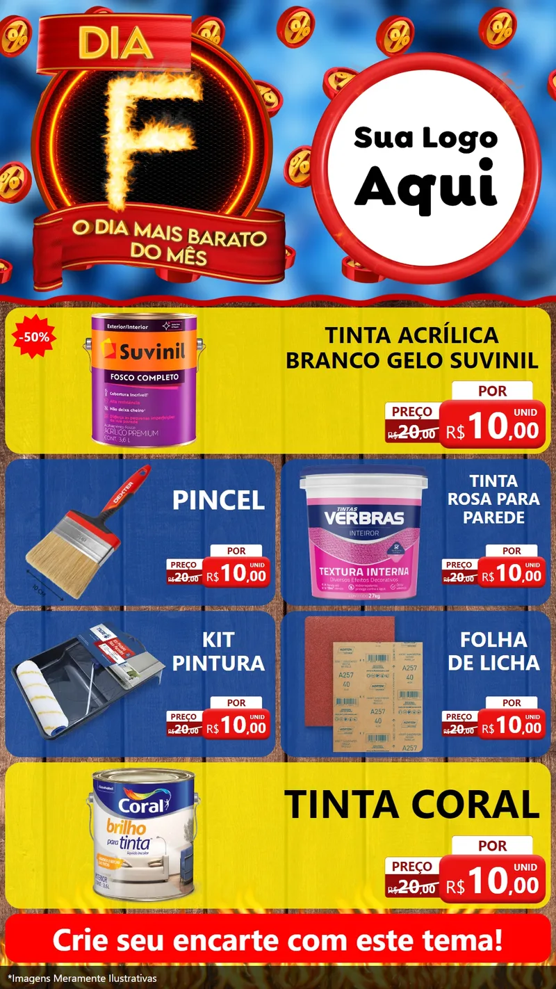 Modelo de TV para TV Vertical com o tema Dia F - O Dia Mais Barato Do Mês para Tintas e Ferramentas