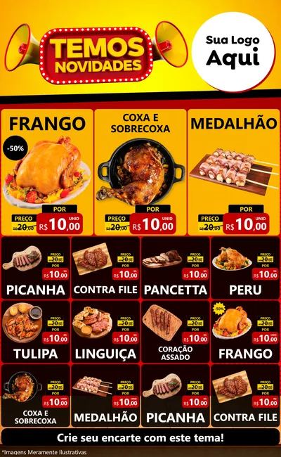 Modelo de Encarte para Encarte Grande com o tema Temos Novidades para Assados