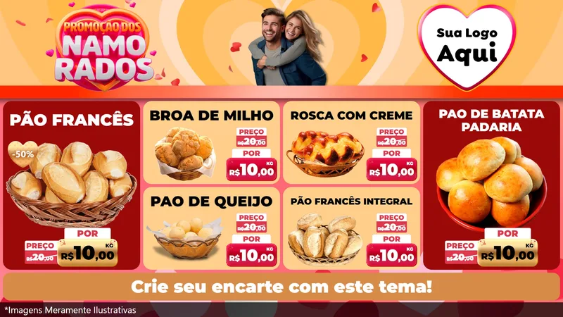 Modelo de TV para TV Horizontal com o tema Promoção dos Namorados para Padaria