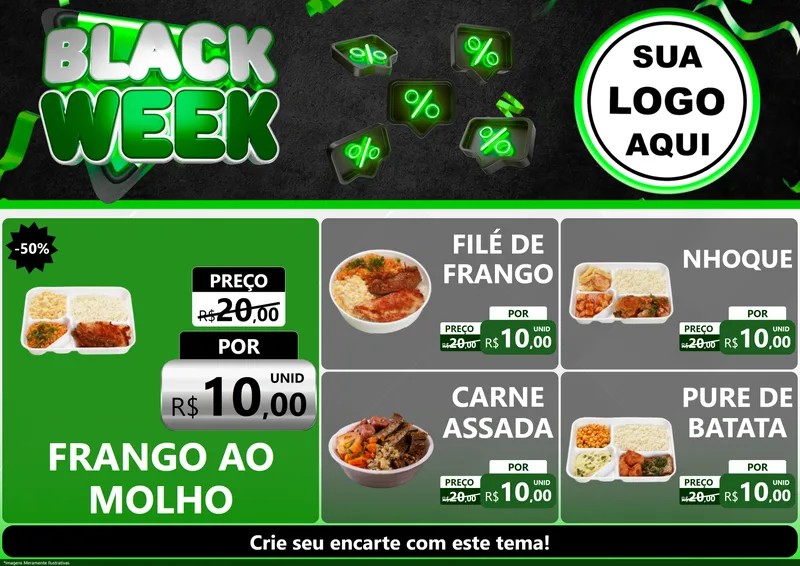 Modelo de Encarte para Encarte A4 Horizontal com o tema Black Week para Restaurante