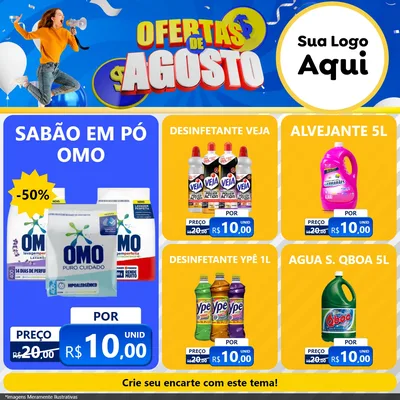 Modelo de Rede Social para Feed Facebook com o tema Ofertas de Agosto para Produtos de Limpeza