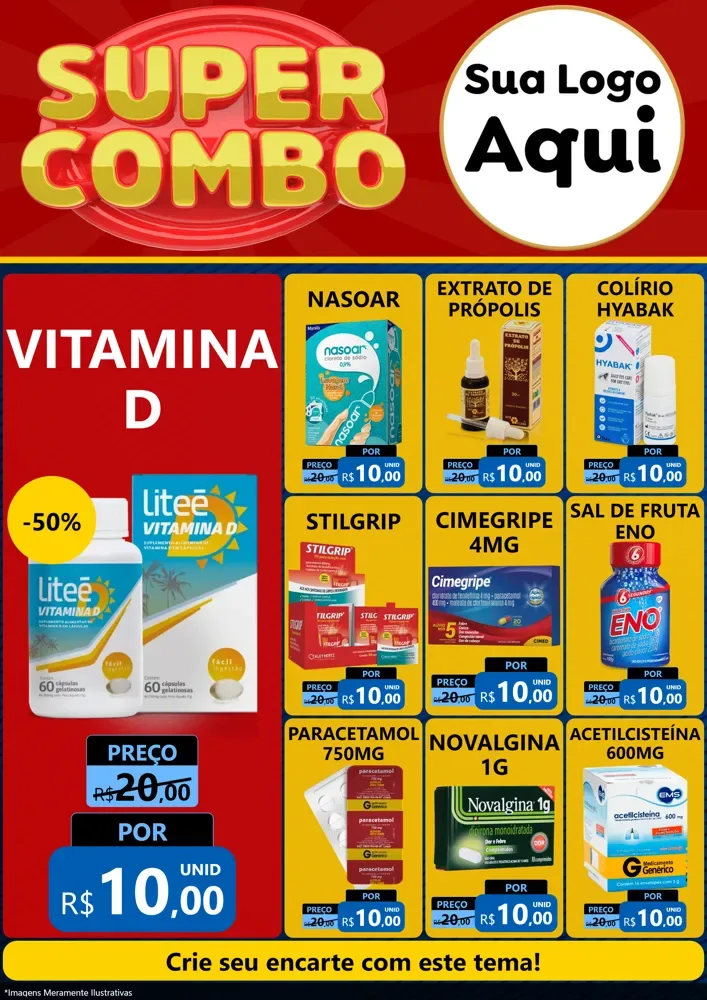 Modelo de Encarte para Encarte A4 Vertical com o tema Super Combo para Farmácia