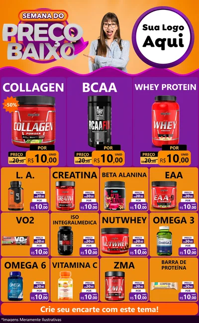 Modelo de Encarte para Encarte Grande com o tema Semana do Preço Baixo para Suplementos alimentares