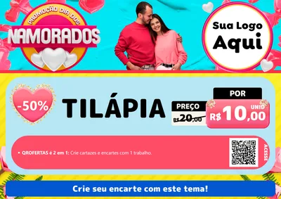 Modelo de Cartaz para Cartaz A4 Horizontal com o tema Promoção Dia dos Namorados para Peixaria