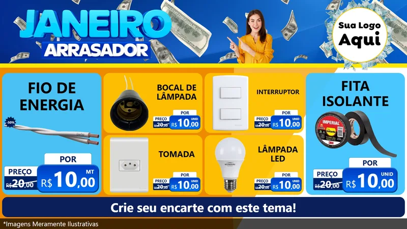 Modelo de TV para TV Horizontal com o tema Janeiro Arrasador para Materiais Elétricos