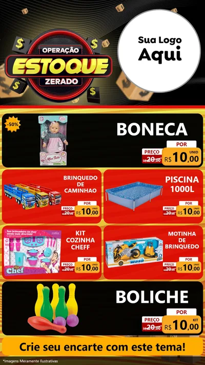 Modelo de TV para TV Vertical com o tema Operação Estoque Zerado para Brinquedos