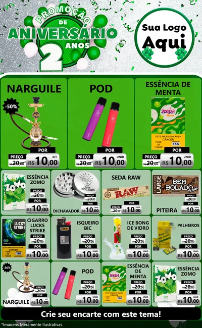 Modelo de Encarte para Encarte Grande com o tema Promoção de Aniversário - 2 Anos para Tabacaria