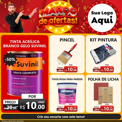 Modelo de Rede Social para Feed Facebook com o tema Março de Ofertas! para Tintas e Ferramentas