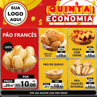 Modelo de Rede Social para Feed Facebook com o tema Quinta da Economia para Padaria