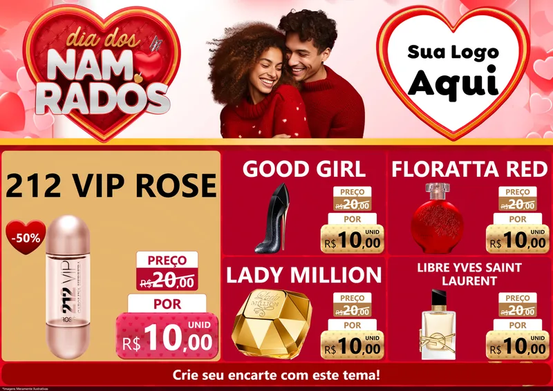 Modelo de Encarte para Encarte A4 Horizontal com o tema Dia dos Namorados para Perfumes