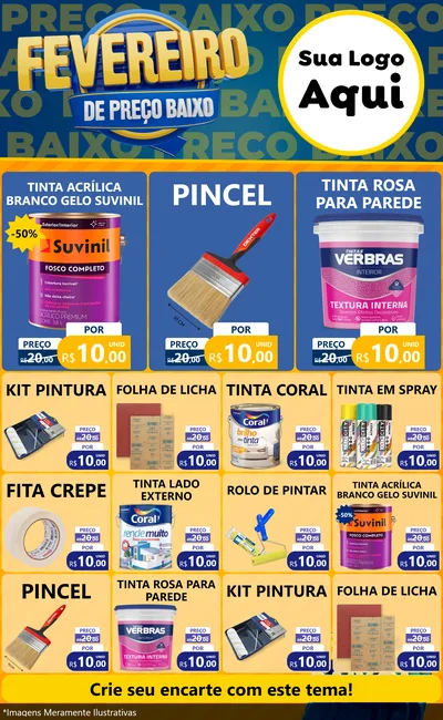 Modelo de Encarte para Encarte Grande com o tema Fevereiro de Preço Baixo para Tintas e Ferramentas