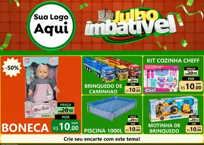 Modelo de Encarte para Encarte A4 Horizontal com o tema Julho Imbatível para Brinquedos