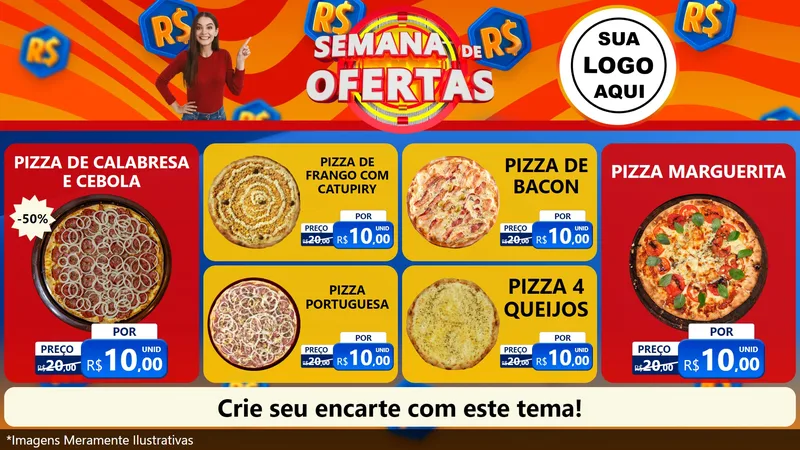 Modelo de TV para TV Horizontal com o tema Semana de Ofertas para Pizzaria