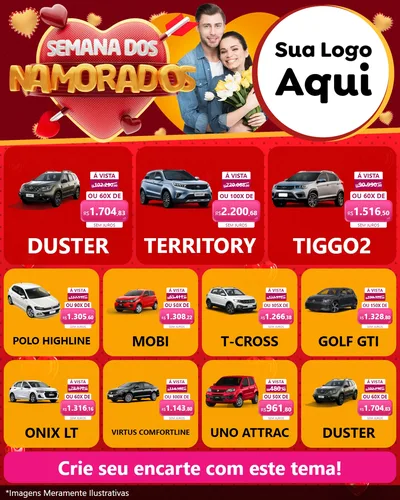 Modelo de Rede Social para Feed Instagram com o tema Semana dos Namorados para Concessionaria de Carros