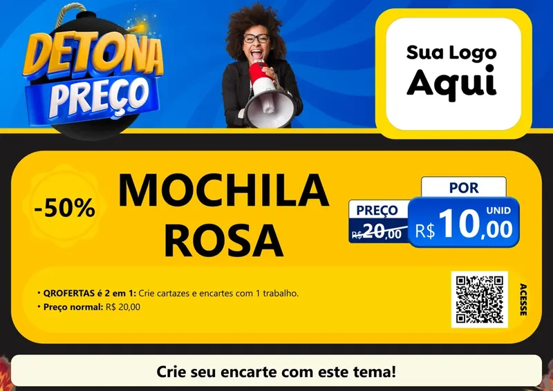 Modelo de Cartaz para Cartaz A4 Horizontal com o tema Detona Preços para Papelaria