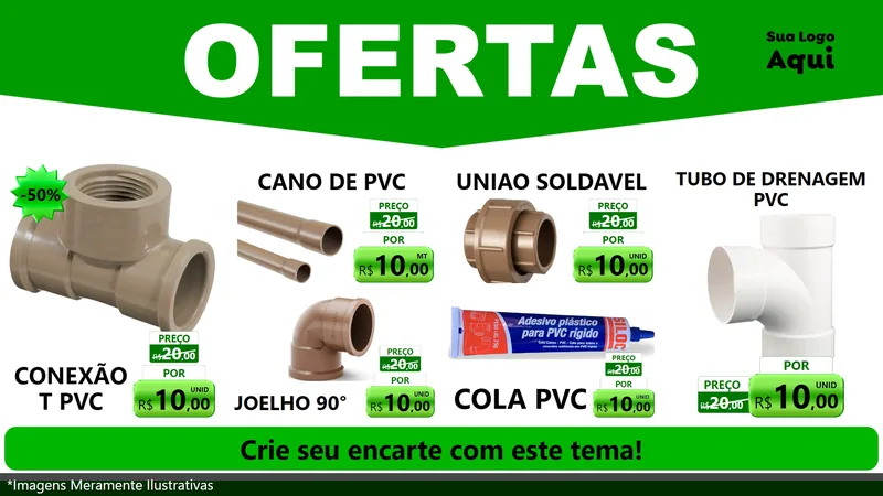 Modelo de TV para TV Horizontal com o tema Ofertas Verde Cartaz para Tubos e conexões