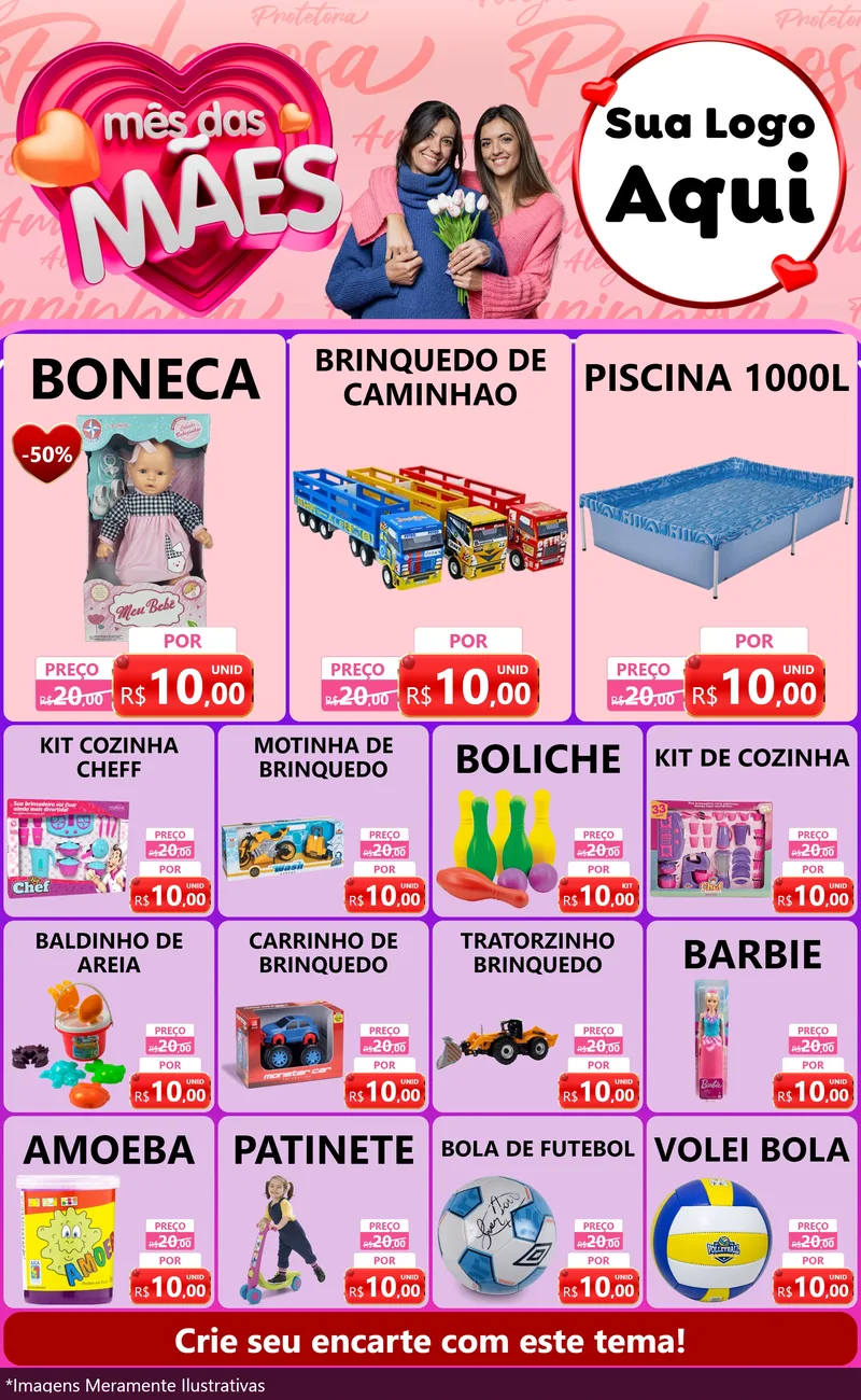Modelo de Encarte para Encarte Grande com o tema Mês Das Mães para Brinquedos