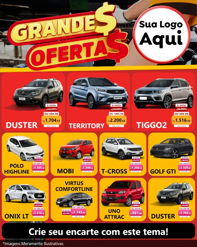 Modelo de Rede Social para Feed Instagram com o tema Grandes Ofertas - Autopeças para Concessionaria de Carros