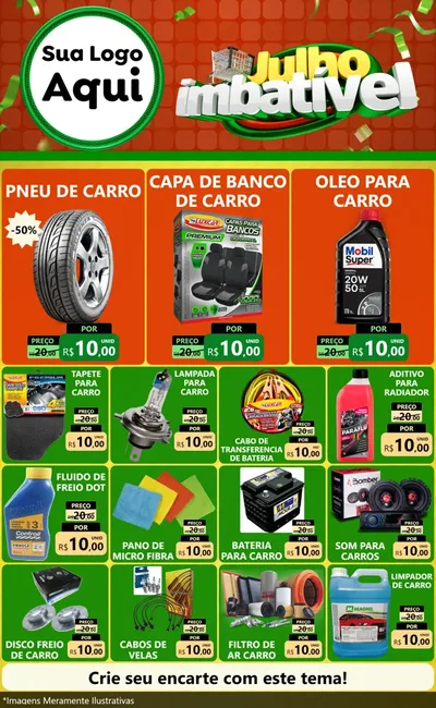 Modelo de Encarte para Encarte Grande com o tema Julho Imbatível para Auto peças