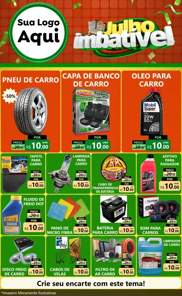 Modelo de Encarte para Encarte Grande com o tema Julho Imbatível para Auto peças