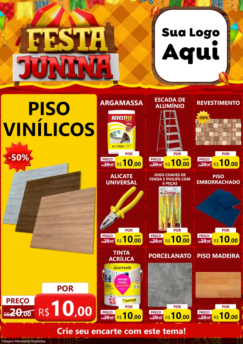 Modelo de Encarte para Encarte A4 Vertical com o tema Festa Junina para Material para Construção