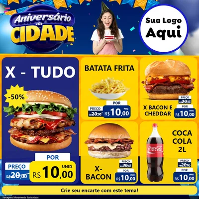 Modelo de Rede Social para Feed Facebook com o tema Aniversário da Cidade para Hamburgueria