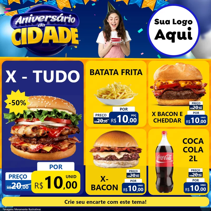 Modelo de Rede Social para Feed Facebook com o tema Aniversário da Cidade para Hamburgueria