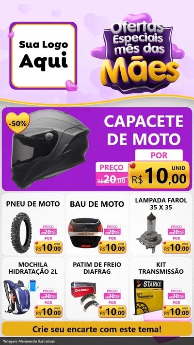 Modelo de Rede Social para Stories com o tema Ofertas Especiais - Mês das Mães para Moto peças