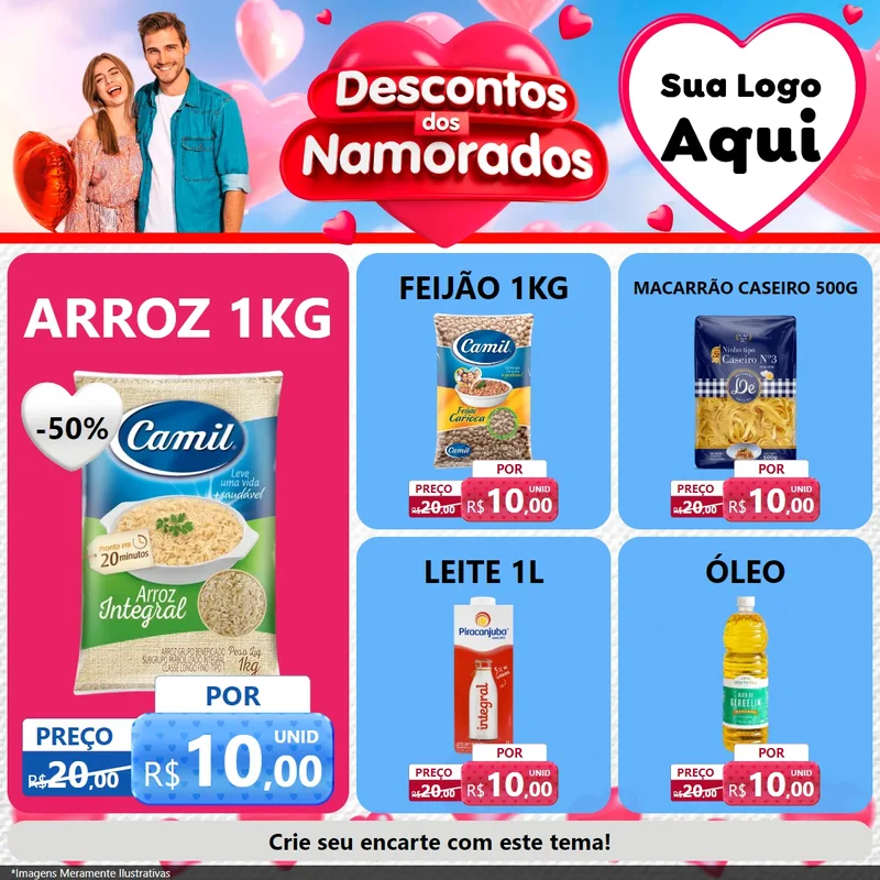 Modelo de Rede Social para Feed Facebook com o tema Descontos dos Namorados para Supermercado