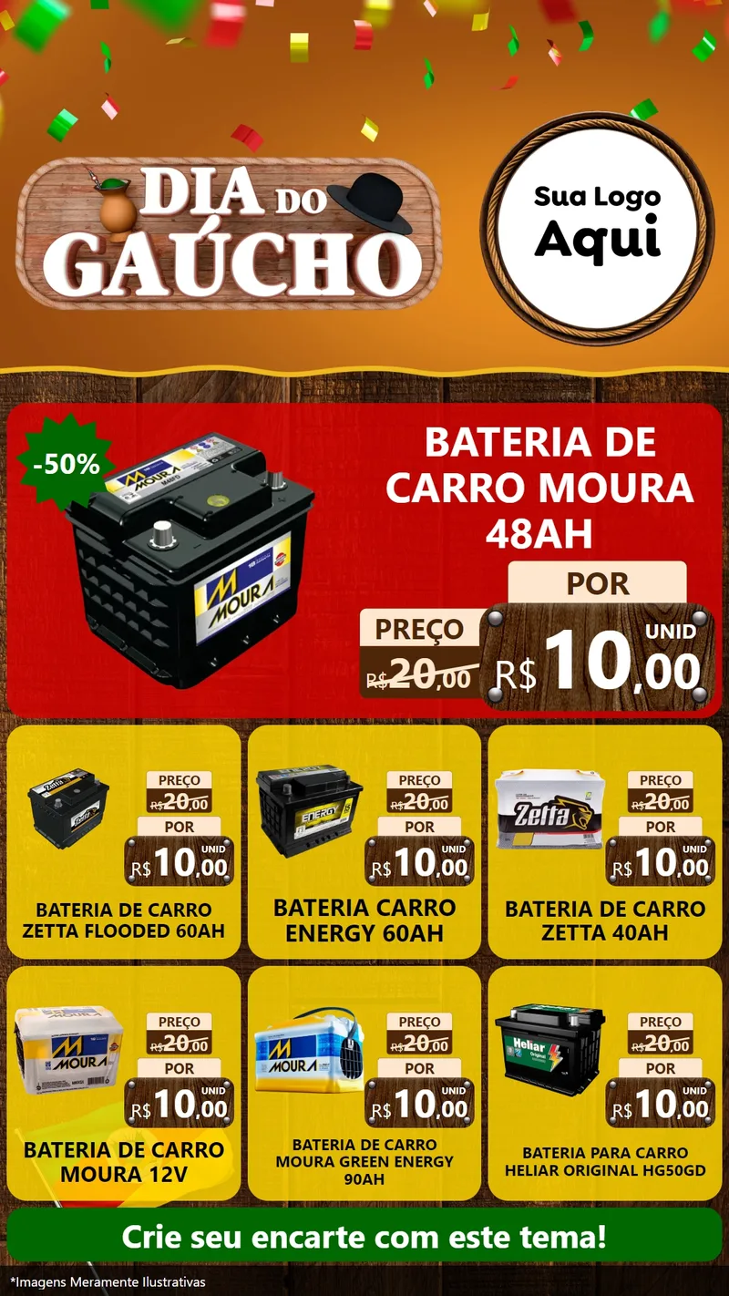Modelo de Rede Social para Stories com o tema Dia do Gaúcho para Baterias Elétricas