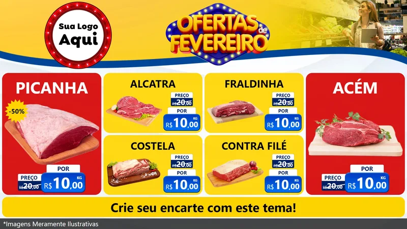 Modelo de TV para TV Horizontal com o tema Ofertas de Fevereiro para Açougue