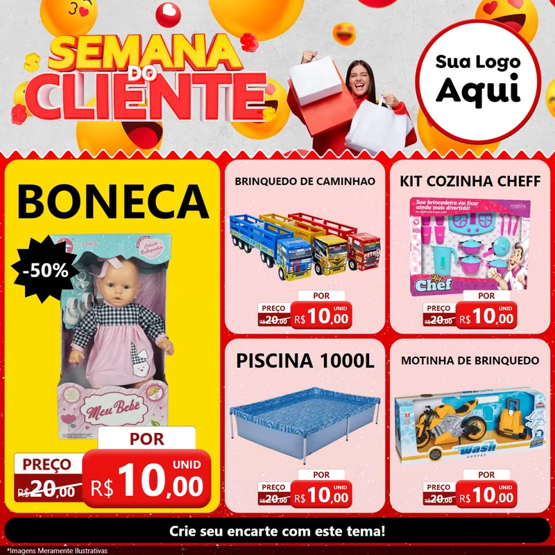 Modelo de Rede Social para Feed Facebook com o tema Semana do Cliente para Brinquedos