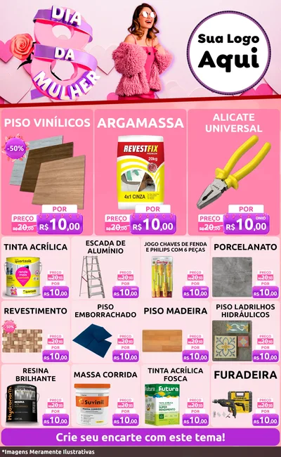Modelo de Encarte para Encarte Grande com o tema Dia da Mulher para Material para Construção