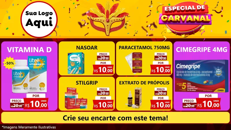 Modelo de TV para TV Horizontal com o tema Especial de Carnaval para Farmácia