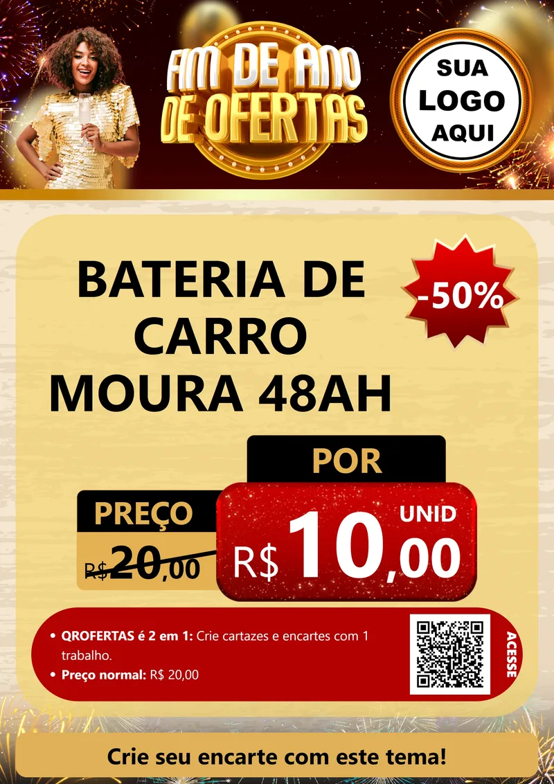 Modelo de Cartaz para Cartaz A4 Vertical com o tema Fim de Ano de Ofertas para Baterias Elétricas
