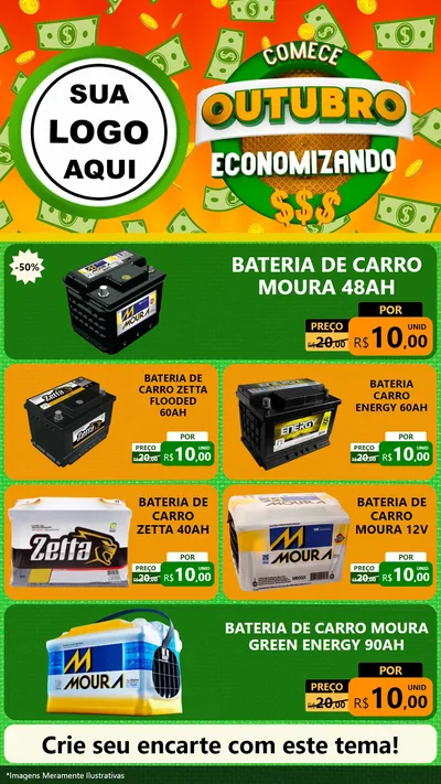 Modelo de TV para TV Vertical com o tema Comece Outubro Economizando para Baterias Elétricas