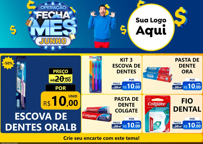 Modelo de Encarte para Encarte A4 Horizontal com o tema Operação Fecha Mês, Junho para Higiene Pessoal
