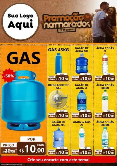 Modelo de Encarte para Encarte A4 Vertical com o tema Promoção Namorados para Água e gás