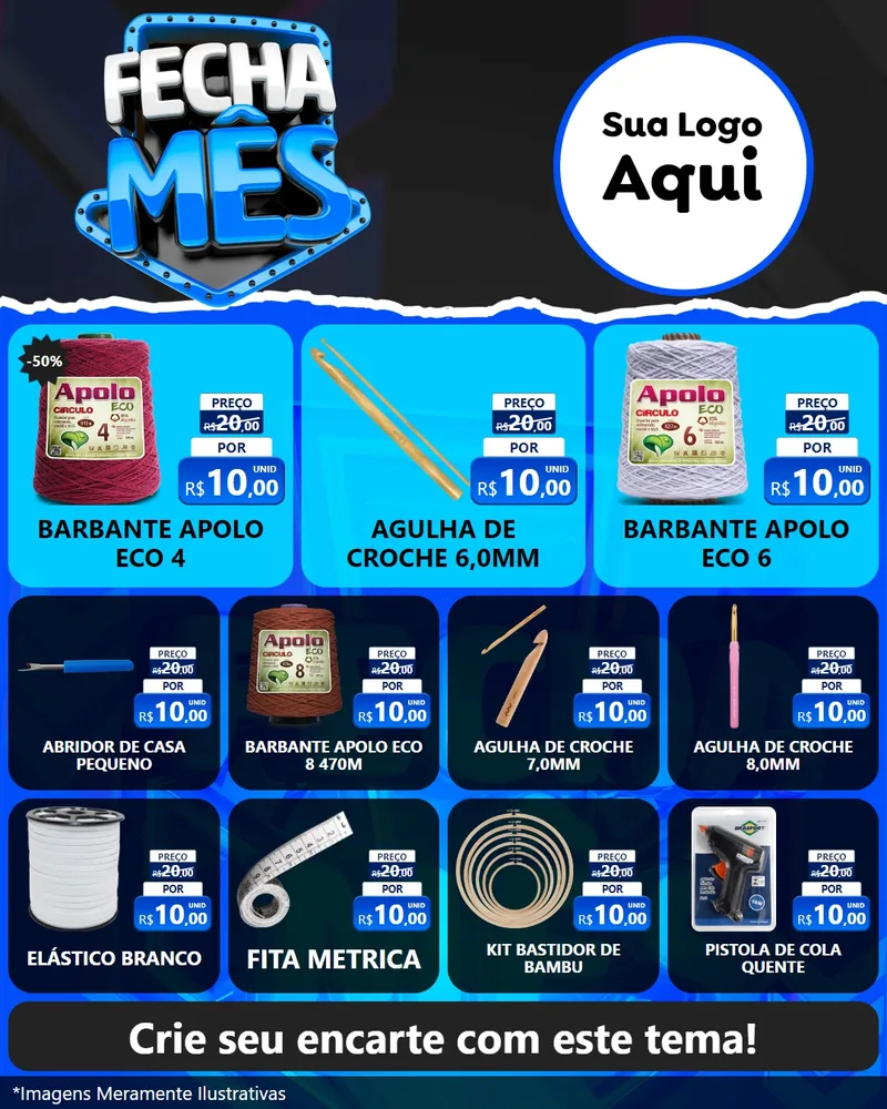 Modelo de Rede Social para Feed Instagram com o tema Fecha Mês para Armarinho e Aviamentos