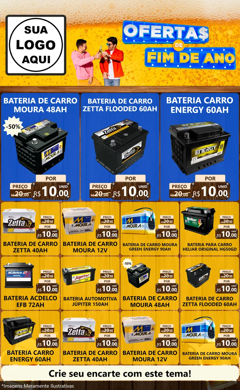 Modelo de Encarte para Encarte Grande com o tema Ofertas de Fim de Ano para Baterias Elétricas