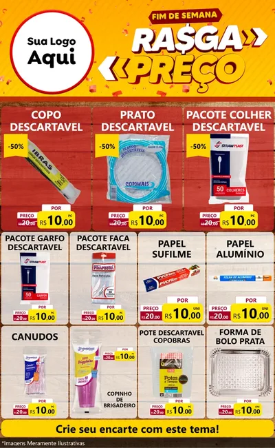 Modelo de Encarte para Encarte Grande com o tema Fim de Semana Rasga Preços para Embalagens