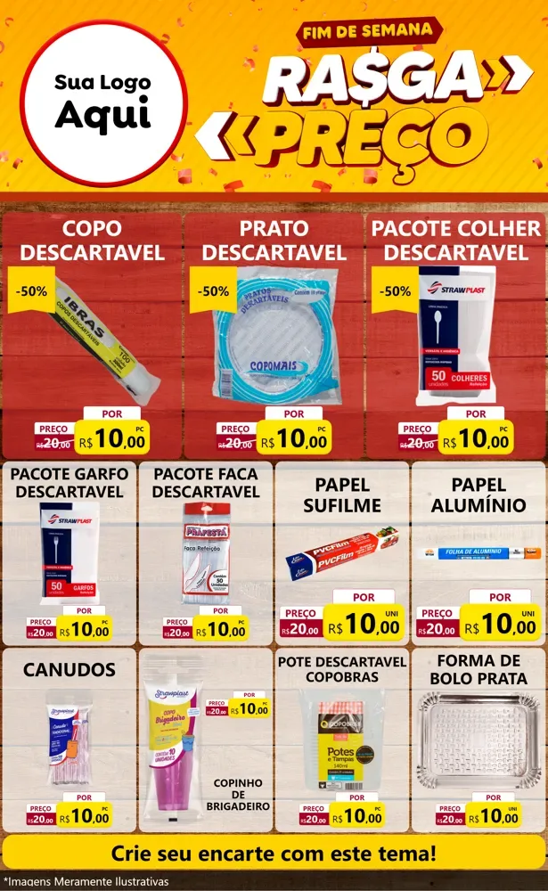 Modelo de Encarte para Encarte Grande com o tema Fim de Semana Rasga Preços para Embalagens
