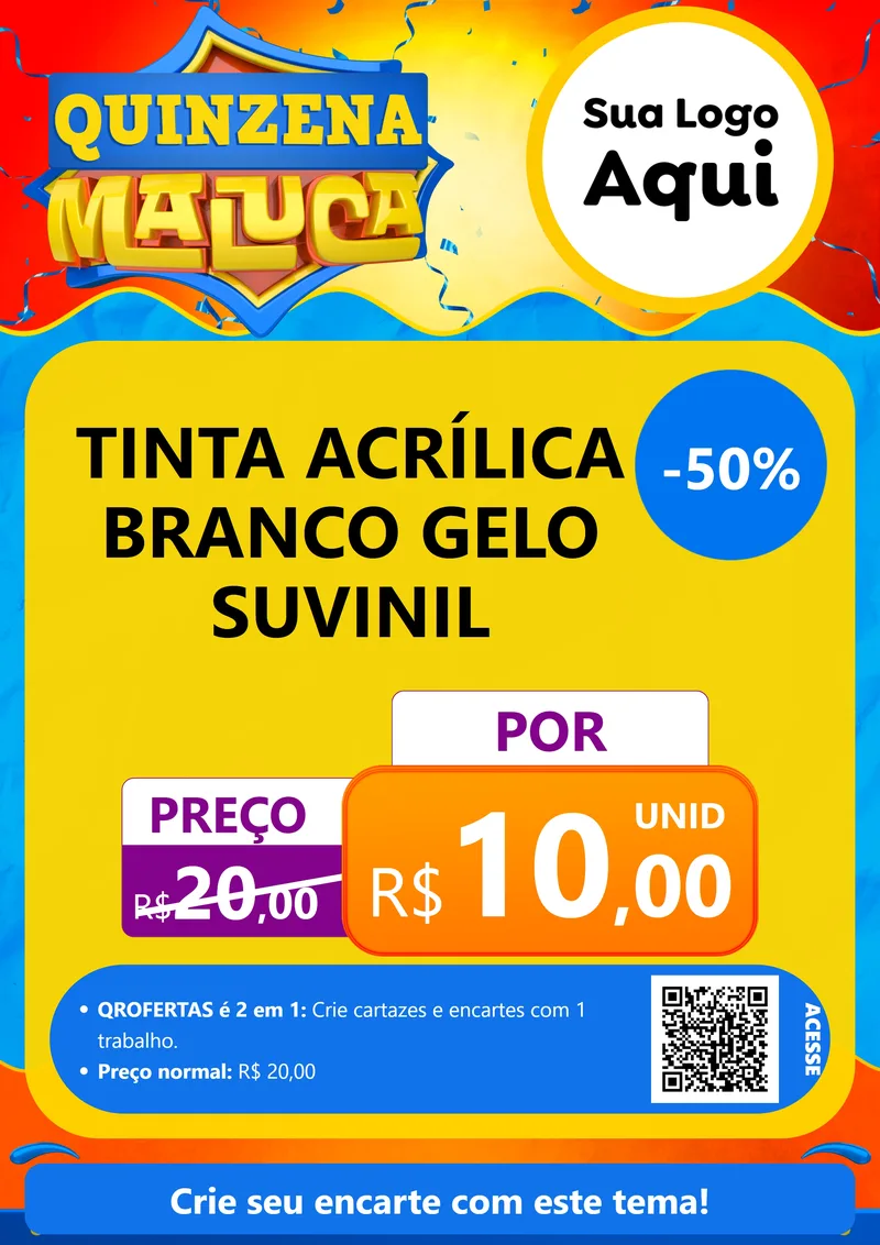 Modelo de Cartaz para Cartaz A4 Vertical com o tema Quinzena Maluca para Tintas e Ferramentas