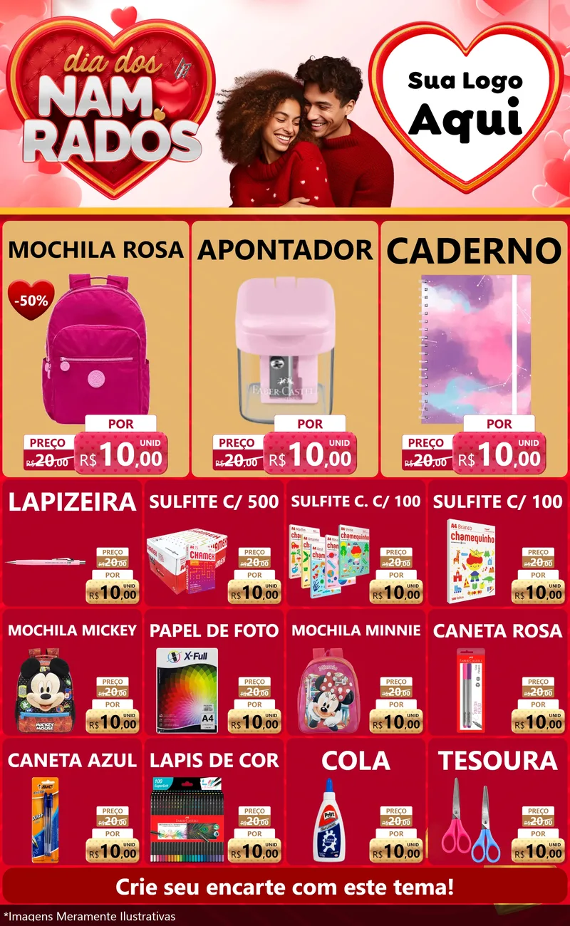Modelo de Encarte para Encarte Grande com o tema Dia dos Namorados para Papelaria