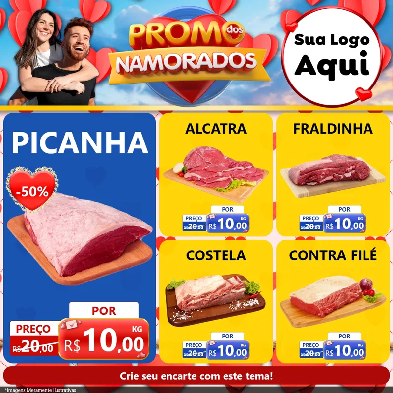 Modelo de Rede Social para Feed Facebook com o tema Promo dos Namorados para Açougue