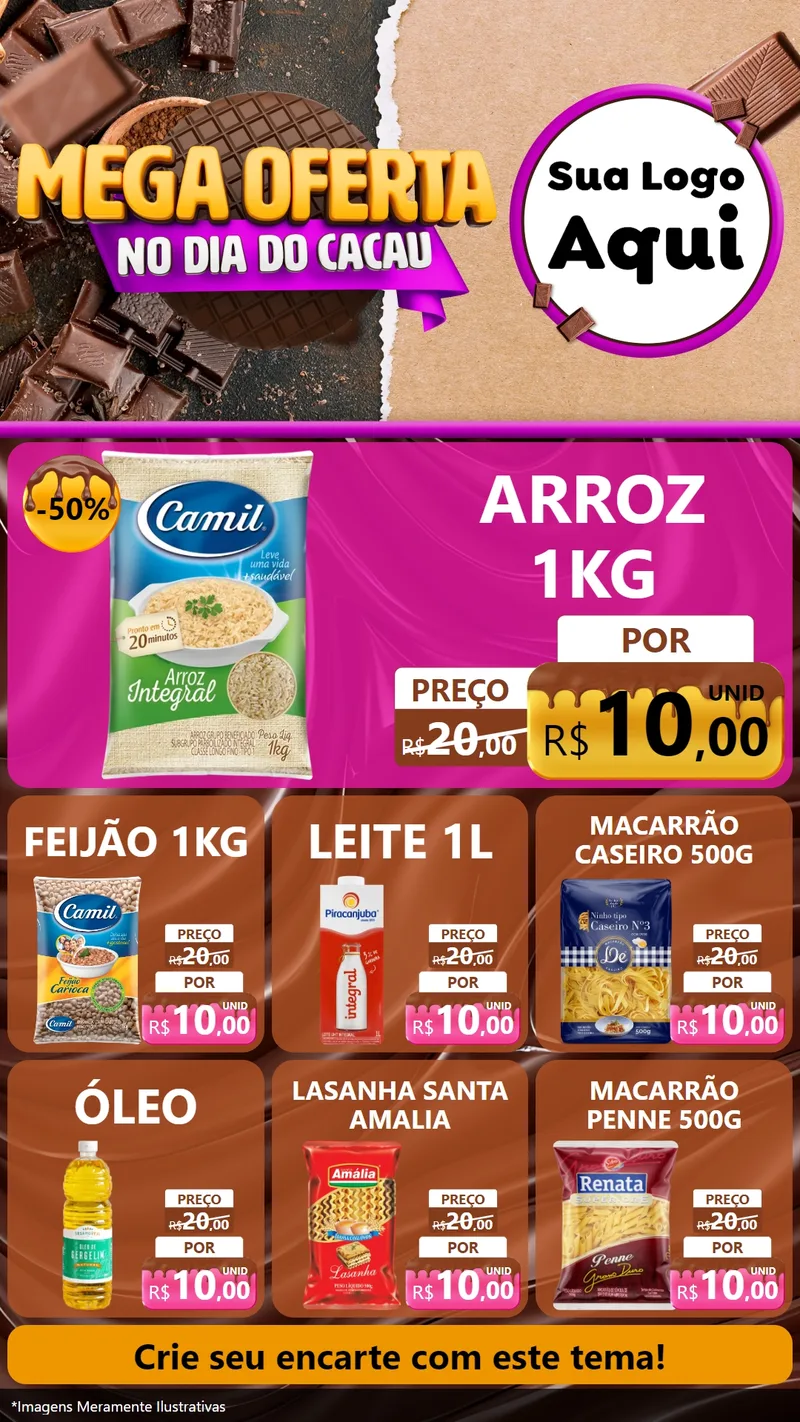 Modelo de Rede Social para Stories com o tema Mega Oferta no Dia do Cacau para Supermercado