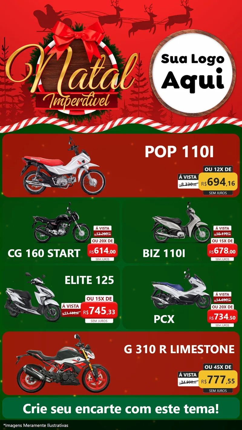 Modelo de TV para TV Vertical com o tema Natal Imperdível para Concessionaria de Motos