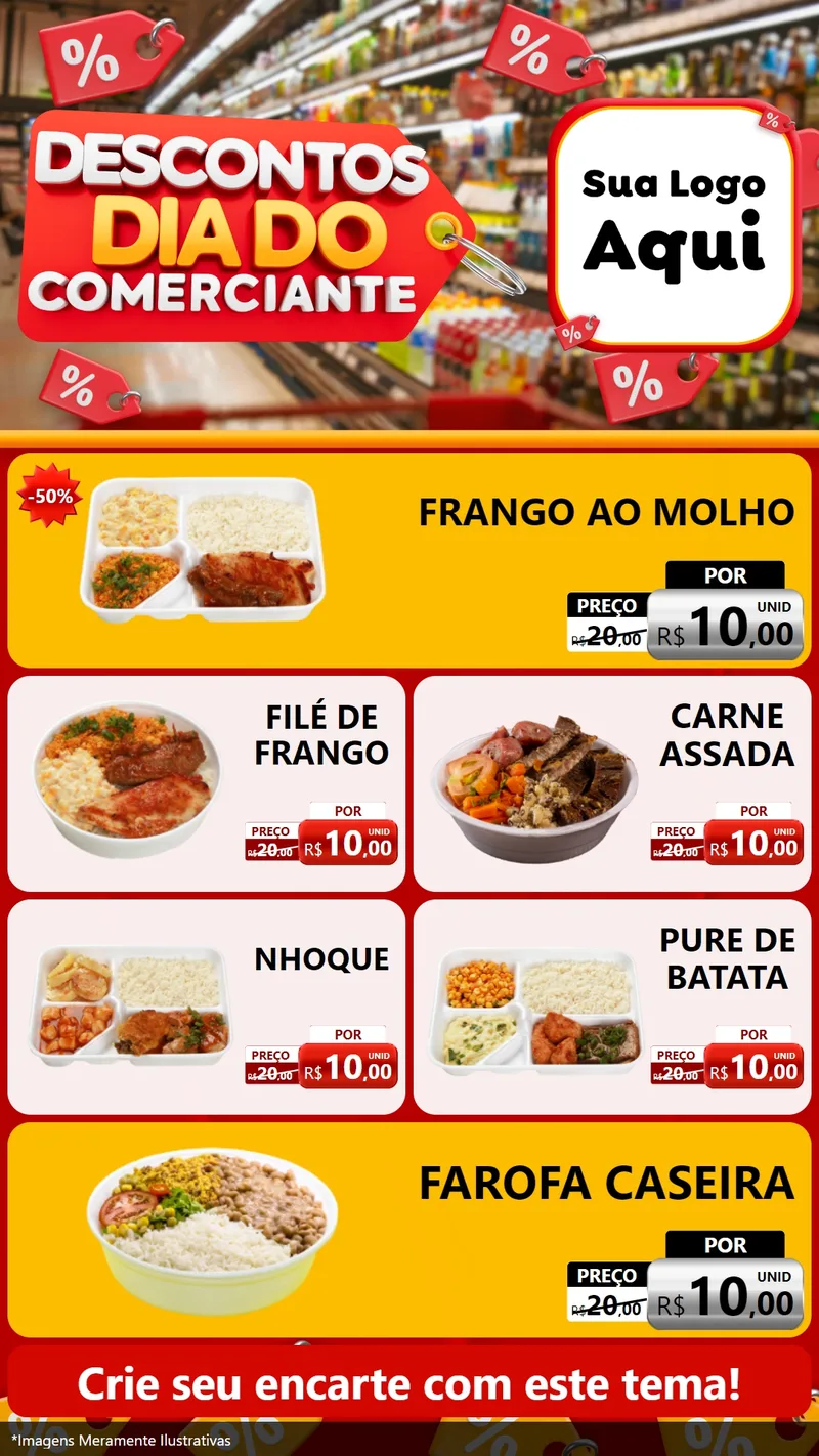 Modelo de TV para TV Vertical com o tema Descontos Dia do Comerciante para Restaurante