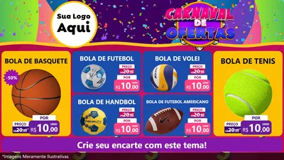Modelo de TV para TV Horizontal com o tema Carnaval de Ofertas para Artigos Esportivos